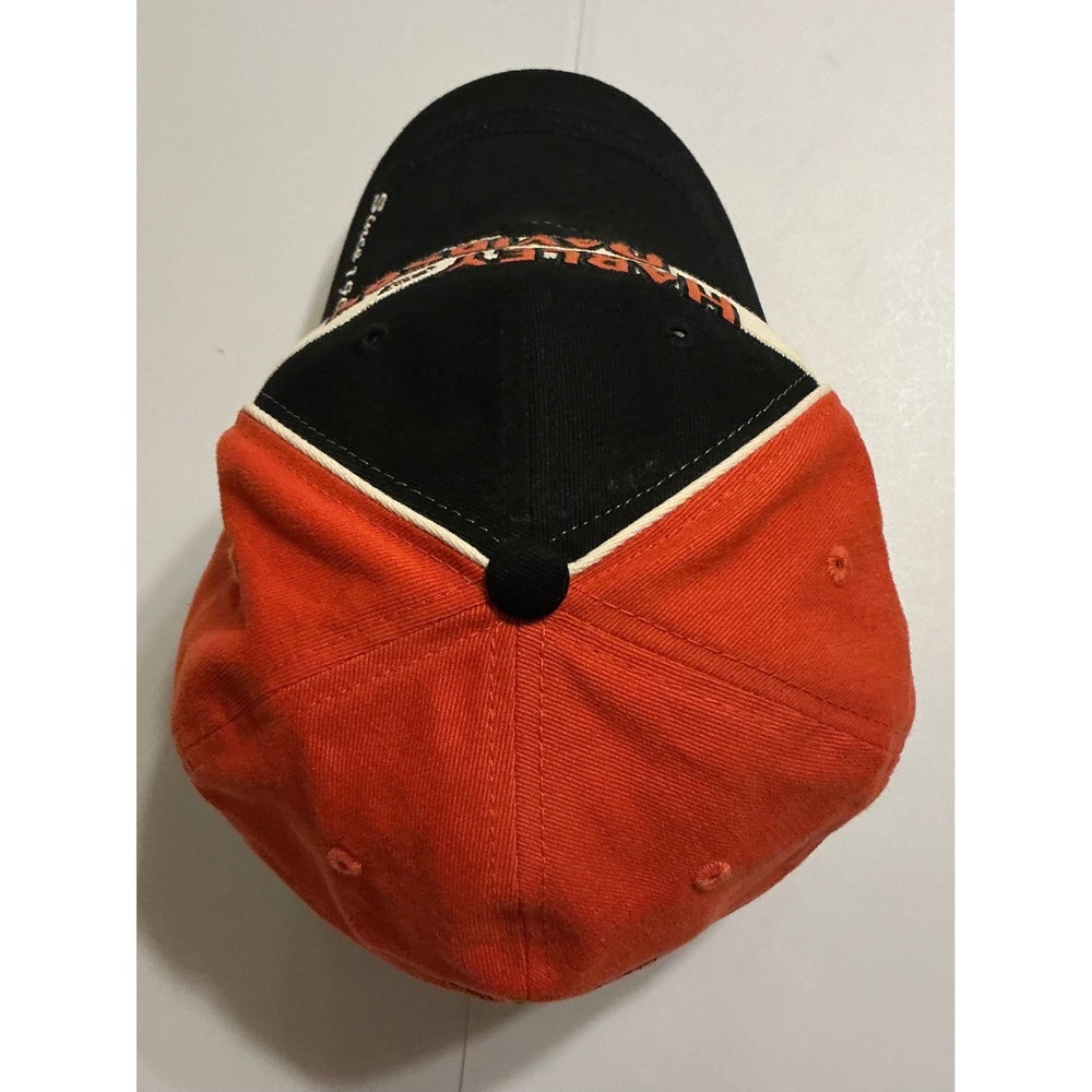 Harley Davidson Embroidered Biker Grunge Baseball Cap Hat Orange Black Mens L - Picture 5 of 7